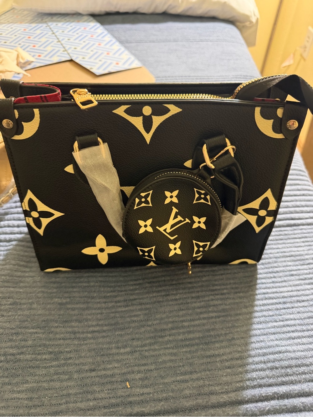 Black and Ivory Monogram Shoulder Bag